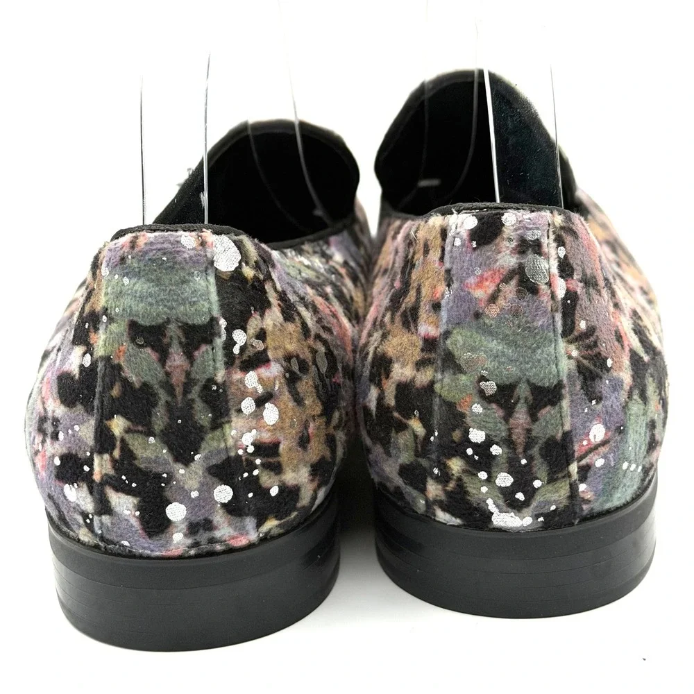 Aldo Velvet Floral Glitter Loafers Mens 11 Multicolor Statement Dress Shoes Gala